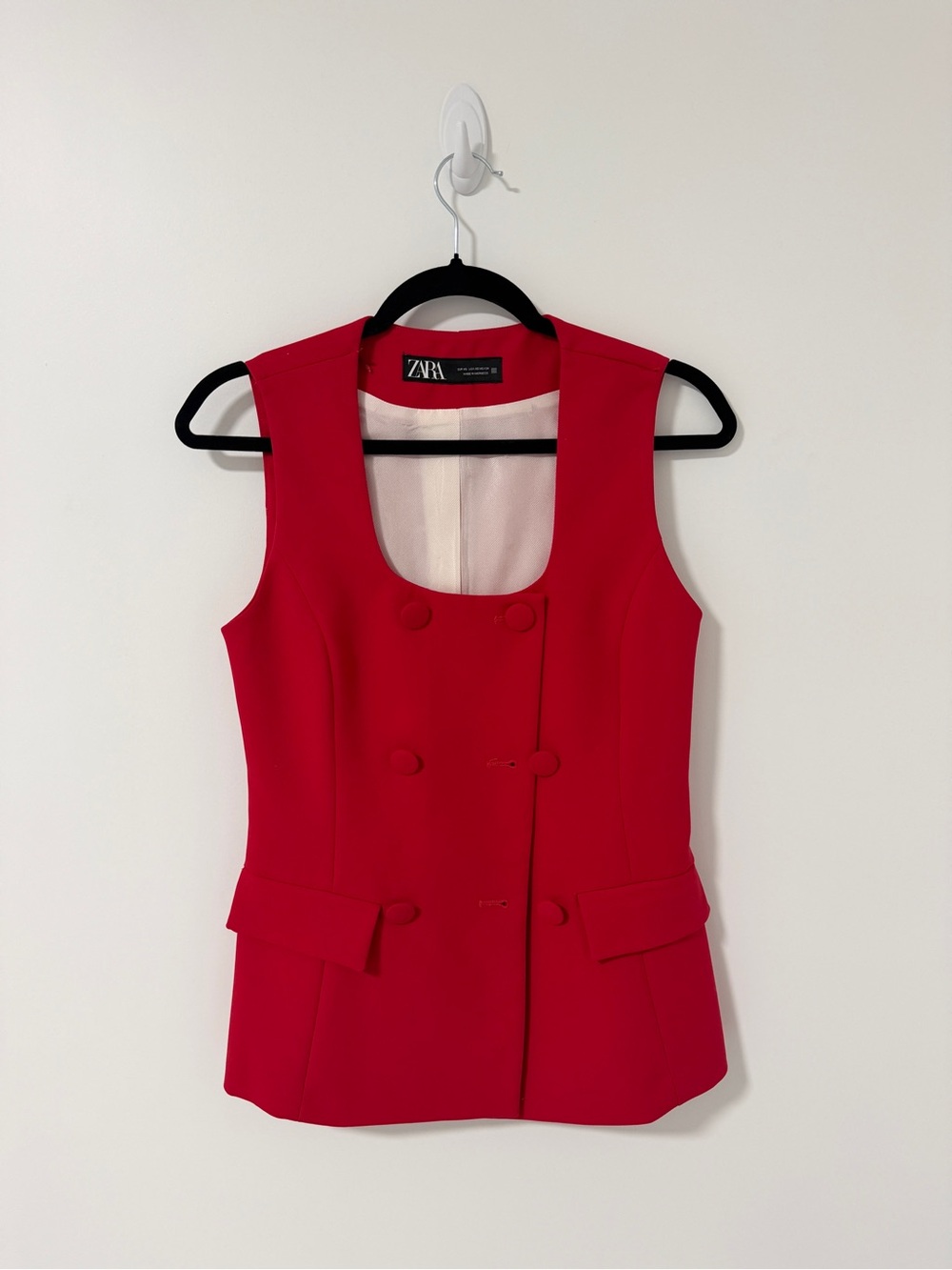 Zara Bright Red Double-Breasted Sleeveless Vest